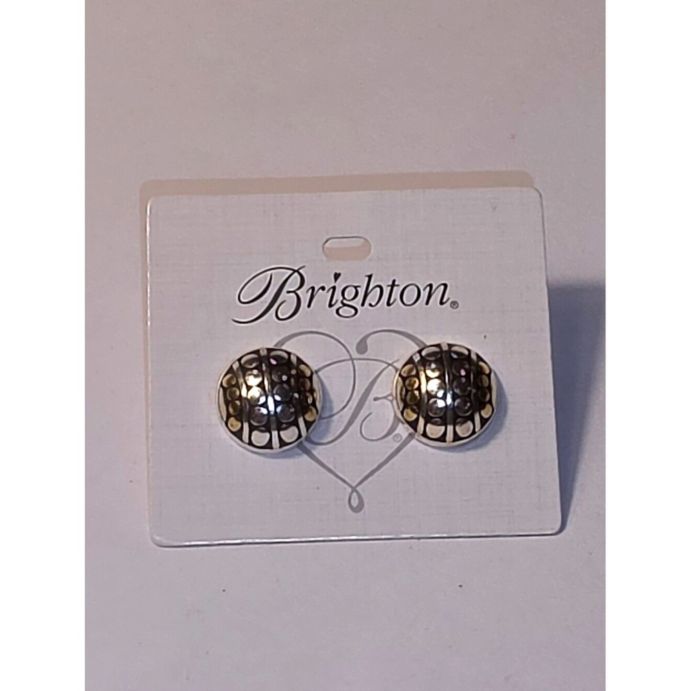 Brighton Silver and Gold Tone Hammered Dot Dome Stud Earrings Mixed Metal